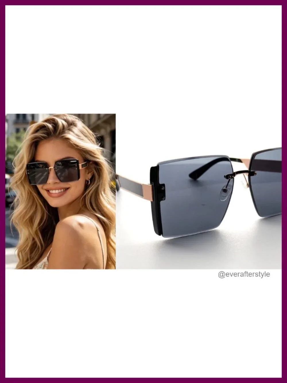 Oversized Rimless Sunglasses for Women UV400 Protection Square Frameless Shades